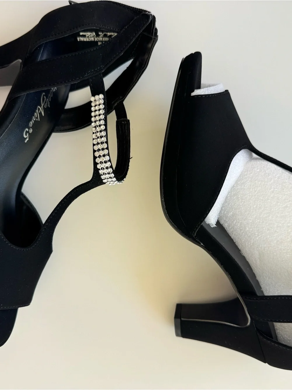 easy street Black Evening Heels with Crystal Strap